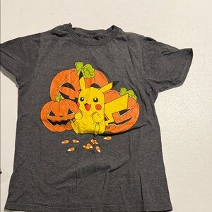 Gray T-Shirt with Pikachu and Pumpkins